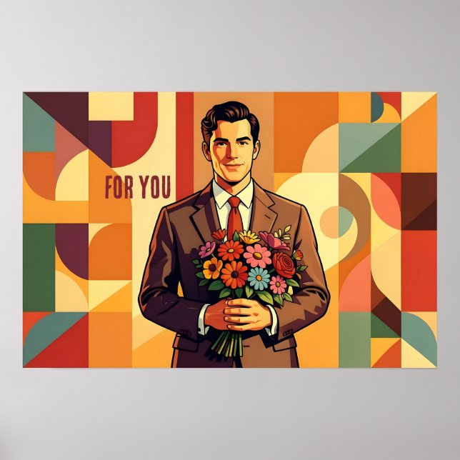 Junger Mann mit Bouquet Bauhaus Kunst Personalized Poster (Vorne)