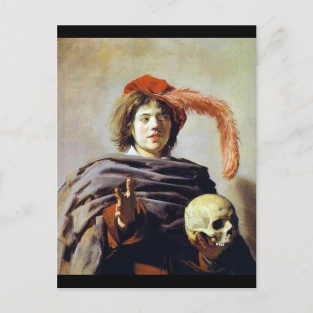 Junger Mann mit Schädel Postkarte (Vorderseite)