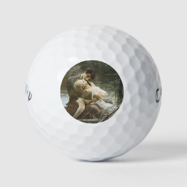 Junger Paar in Liebe (Küssen in einem Boot) (Roman Golfball (Vorderseite)