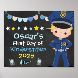 Junger Polizist erster Schultag Schultafel Poster