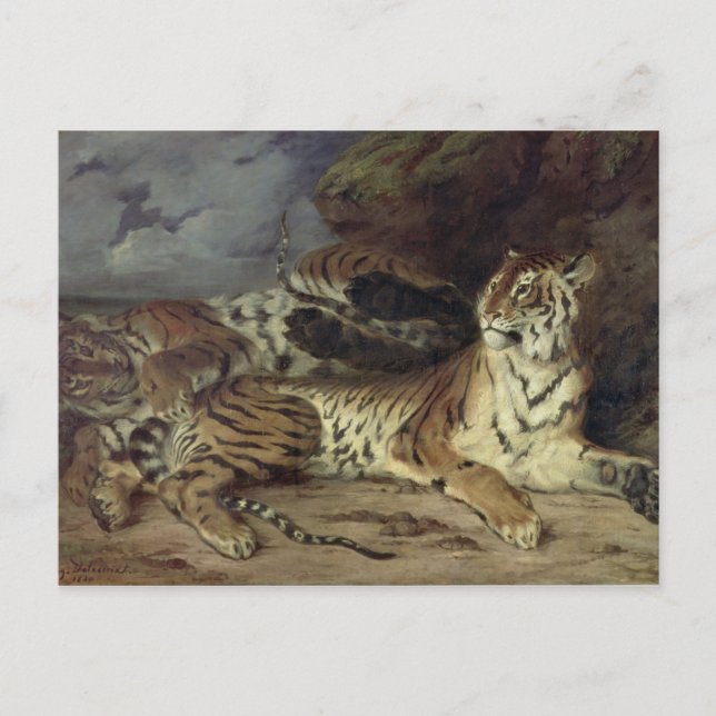 Junger Tiger spielt mit seiner Mutter, 1830 (Öl au Postkarte (Vorderseite)
