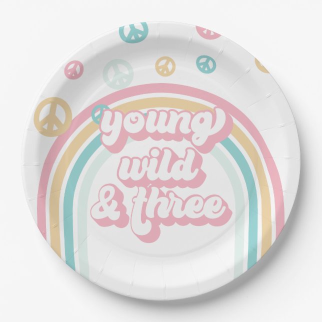 Junger Wilder Drei Retro Sommer Regenbogen Pappteller (Vorderseite)