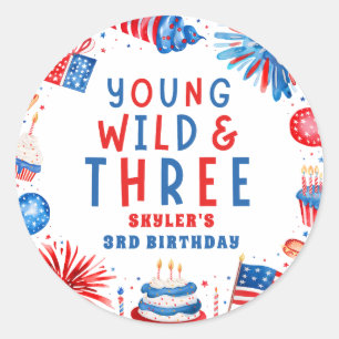 Junger Wilder und drei 4. Juli 3. Geburtstag Runder Aufkleber