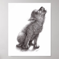 Junger Wolf heult den Mond an.