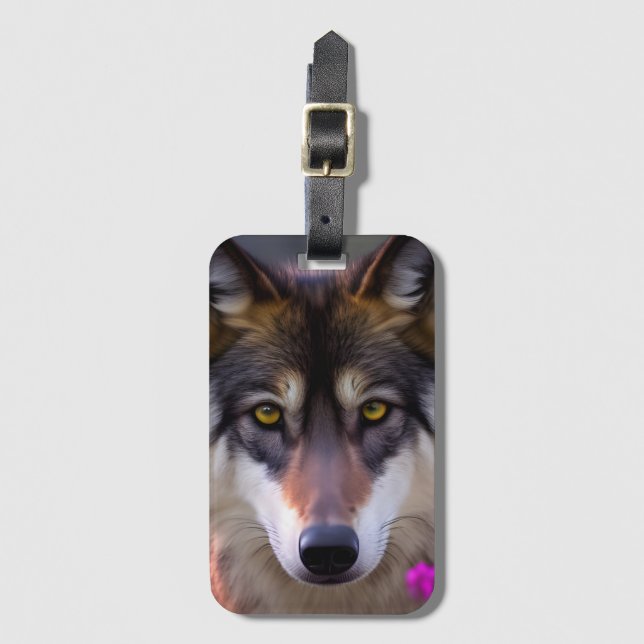 Junger Wolf in Fuchsia-Rosa  Gepäckanhänger (Vorderseite Vertikal)
