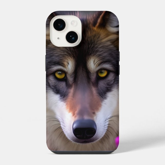 Junger Wolf starrt  iPhone Hülle (Rückseite)