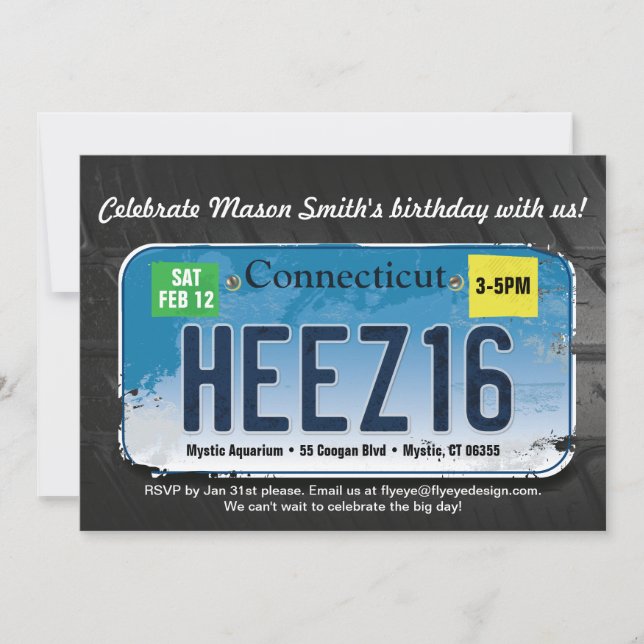 Junge's 16. Geburtstag Connecticut Lizenz Einladun Einladung (Vorderseite)