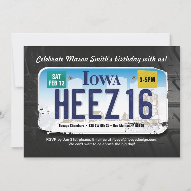 Junge's 16. Geburtstag Iowa Lizenz Einladung (Vorderseite)