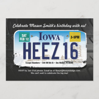 Junge's 16. Geburtstag Iowa Lizenz Einladung