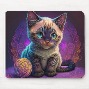 Junges blauäugiges Kätzchen mit Wollknäuel Mousepad