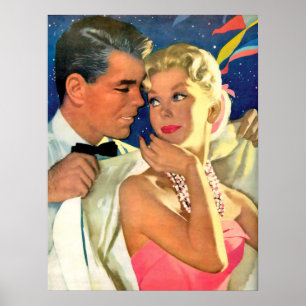 Junges Liebespaar geht aus, vintage romantisch Poster