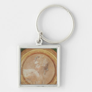 Junges Mädchen, das ihre Brust zusammendrückt Schlüsselanhänger