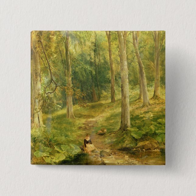 Junges Mädchen, das ihre Füße badet Button (Vorderseite)