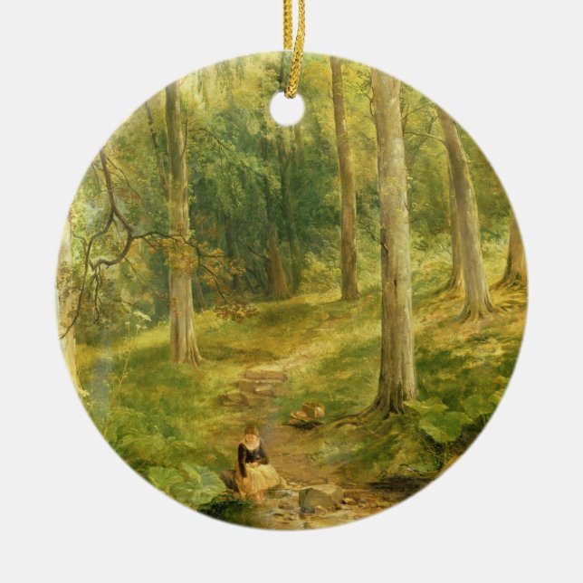 Junges Mädchen, das ihre Füße badet Keramik Ornament (Vorne)