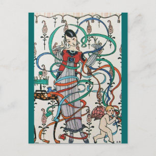 JUNGES MÄDCHEN, FARBBONNE WIRBEL, KUPID Valentine Feiertagspostkarte