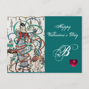 JUNGES MÄDCHEN, FARBBONNE WIRBEL, KUPID Valentine Feiertagspostkarte