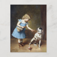 Junges Mädchen füttert einen Hund von Carl Reicher