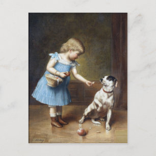 Junges Mädchen füttert einen Hund von Carl Reicher Postkarte
