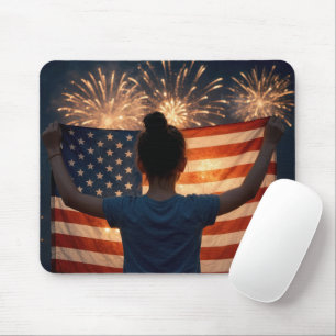 Junges Mädchen hält eine amerikanische Flagge Mousepad