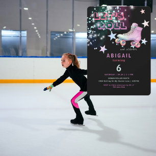 Junges Mädchen Let's Roll Skating Neon Geburtstags Einladung