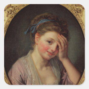 Junges Mädchen mit einer Rose Quadratischer Aufkleber