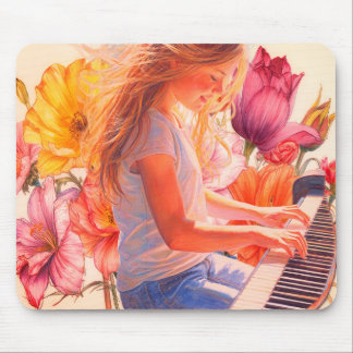 Junges Mädchen spielt Klavier in einem Blumengarte Mousepad