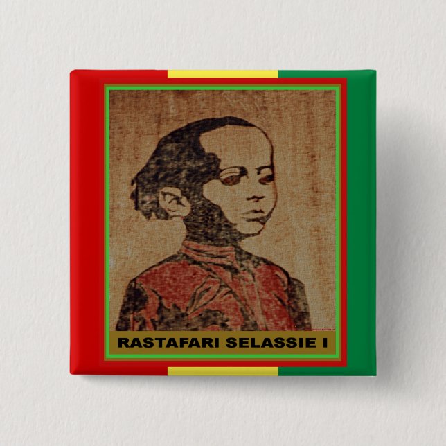 Junges Ras, junges Haile Selassie I, Jah Rastafari Button (Vorderseite)