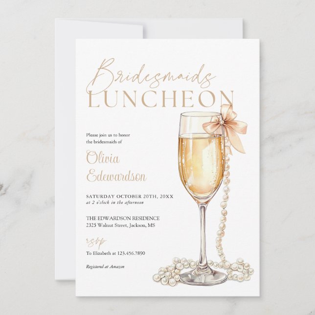 Jungfern-Lunch-Champagner-QR-Code Einladung (Vorderseite)