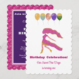 Jungfrau 1. Geburtstag Impressionist Gold Glitter Einladung