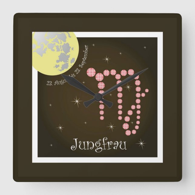 Jungfrau 23, August bis 23. September Quadratische Wanduhr (Vorderseite)