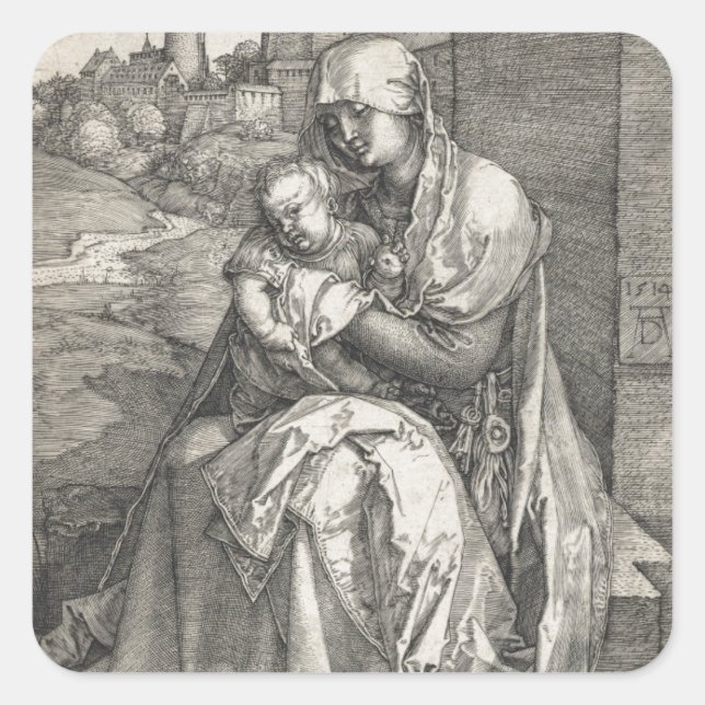 Jungfrau an einer Mauer von Albrecht Durer Quadratischer Aufkleber (Vorderseite)
