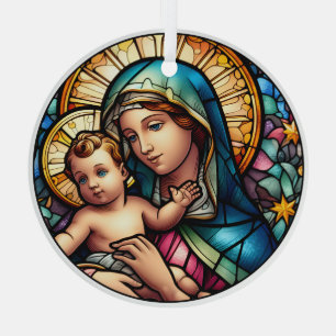 Jungfrau aus verkettetem Glas: Maria und Jesus Ornament Aus Glas