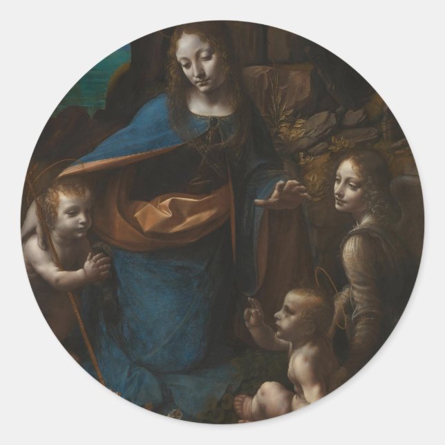 Jungfrau der Felsen Runder Aufkleber (Vorderseite)