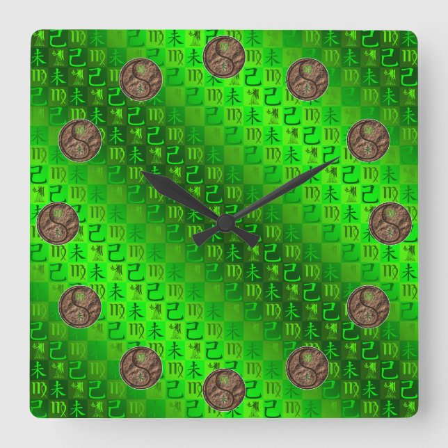 Jungfrau & Erdziege Quadratische Wanduhr (Vorderseite)
