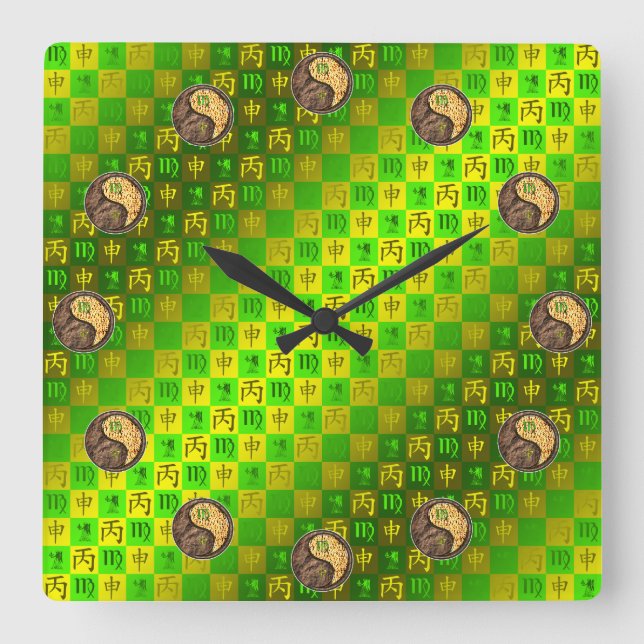 Jungfrau & Feuer-Affe Quadratische Wanduhr (Vorderseite)