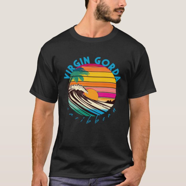 Jungfrau Gorda Retro Karibischer Strand im Stil de T-Shirt (Vorderseite)