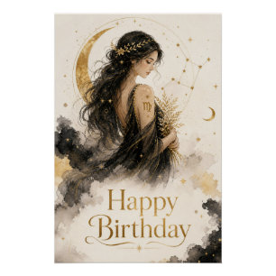 Jungfrau Happy Birthday Aquarell Design Poster