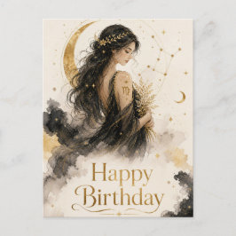 Jungfrau Happy Birthday Aquarell Design Postkarte