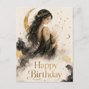 Jungfrau Happy Birthday Aquarell Design Postkarte