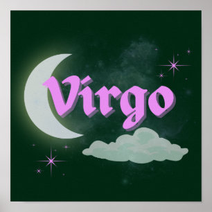 Jungfrau Himmelsmond Wolken Sterne Astrologie Kuns Poster