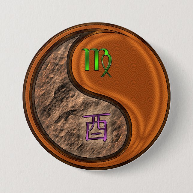 Jungfrau & Holz Hahn Button (Vorderseite)