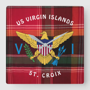 Jungfrau Inseln USVI Flaggenstaat St. Croix Madras Quadratische Wanduhr