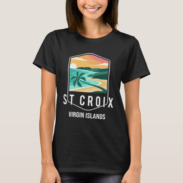 Jungfrau Islands Beach Sunset Palm Tree St Croix V T-Shirt (Vorderseite)