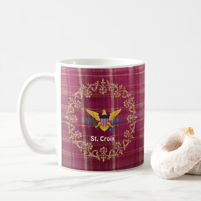 Jungfrau Islands Flag St. Croix Madras Kariert Kaffeetasse (Mit Donut)