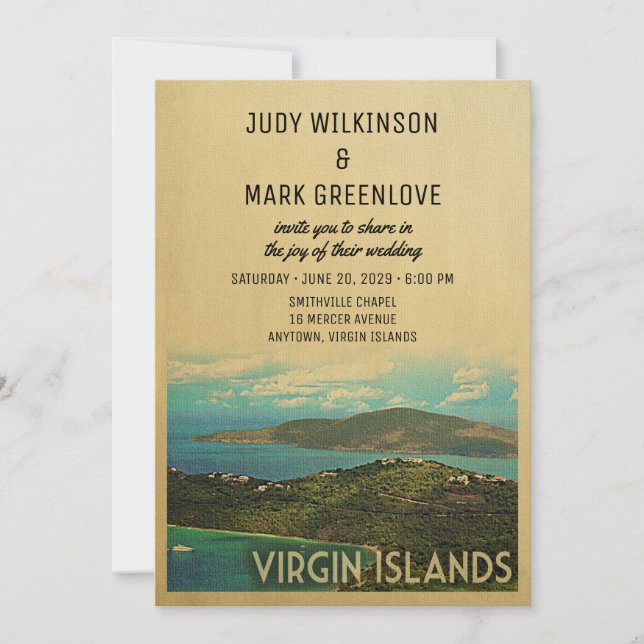 Jungfrau Islands Wedding Invitation Vintag USVI BV Einladung (Vorderseite)