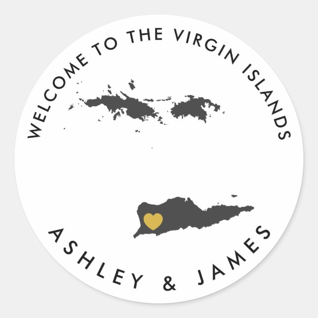 Jungfrau Islands Wedding Welcome Stickers, Gefalle Runder Aufkleber (Vorderseite)