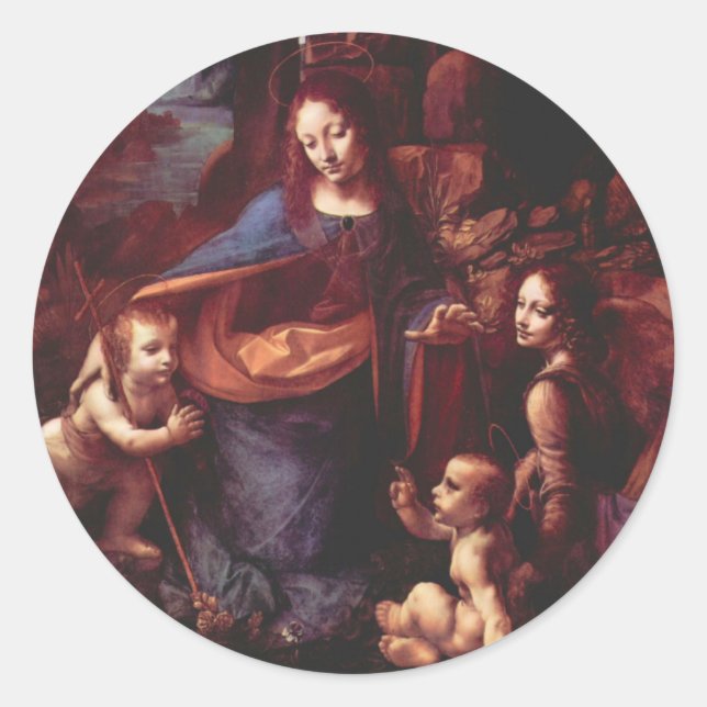 Jungfrau Leonardo da Vinci (Madonna) Runder Aufkleber (Vorderseite)