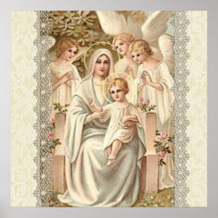 Jungfrau Madonna Mary mit Kind Jesus u. Engeln Poster