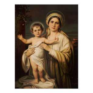 Jungfrau Maria hält den Säugling Jesus Poster