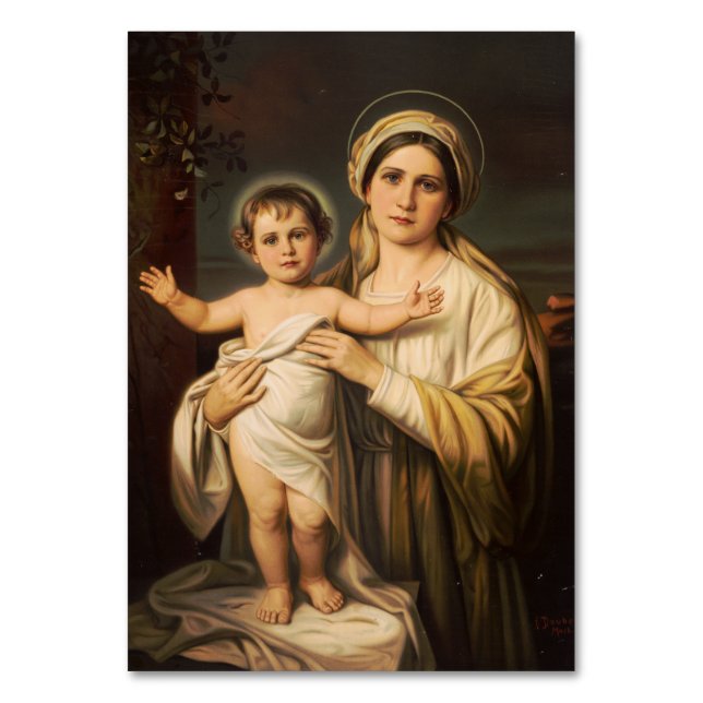 Jungfrau Maria hält den Säugling Jesus Tischnummer (Vorderseite)